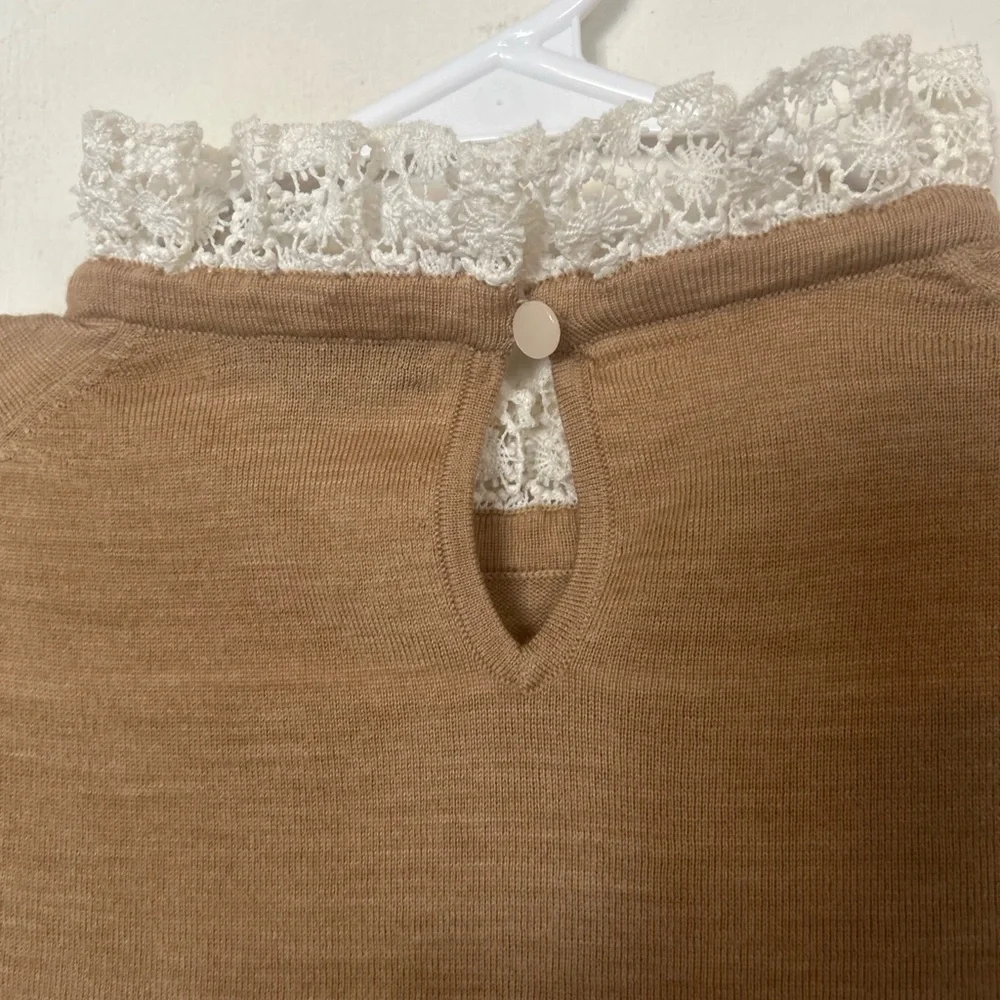 J.Crew Tippi 100% Merino Wool Sweater Lace Collar Details Camel Small